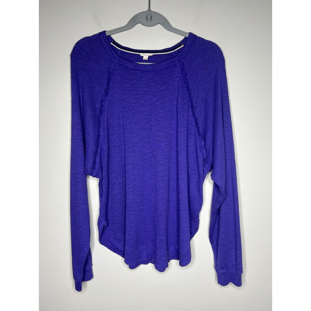 Pilcro Anthropologie Diana Ruffled Raglan Thermal Top Long Sleeve Purple XL Boho